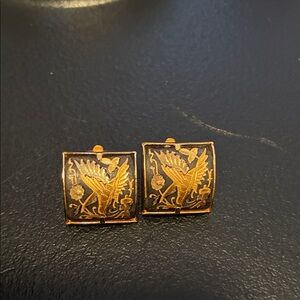 Gold and Black Bird Design Earrings